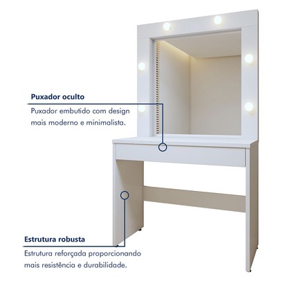 Penteadeira Camarim Requinte 1 Gaveta Branco - Mavaular