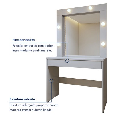 Penteadeira Camarim Requinte 1 Gaveta Off White - Mavaular