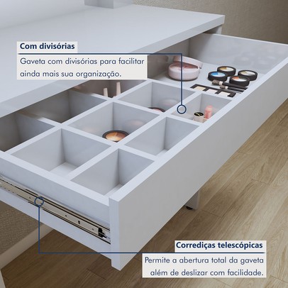 Penteadeira Camarim Requinte 1 Gaveta Off White - Mavaular