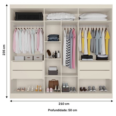 Guarda-Roupa Casal Oslo 6 Portas 4 Gavetas 100% Mdf Off White - Mademarques