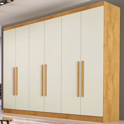 Guarda-Roupa Casal Oslo 6 Portas 4 Gavetas 100% Mdf Peroba/Off White - Mademarques