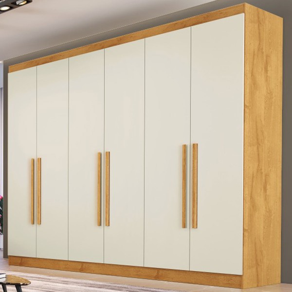 Guarda-Roupa Casal Oslo 6 Portas 4 Gavetas 100% Mdf Peroba/Off White - Mademarques