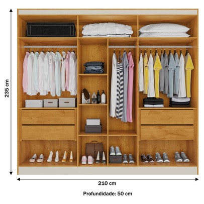 Guarda-Roupa Casal Oslo 6 Portas 4 Gavetas 100% Mdf Peroba/Off White - Mademarques