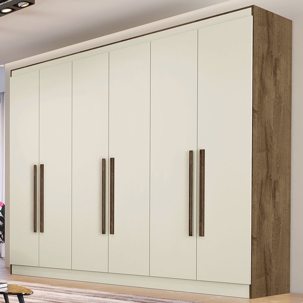 Guarda-Roupa Casal Oslo 6 Portas 4 Gavetas 100% Mdf Brauna/Off White - Mademarques