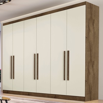 Guarda-Roupa Casal Oslo 6 Portas 4 Gavetas 100% Mdf Brauna/Off White - Mademarques