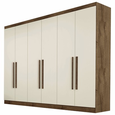 Guarda-Roupa Casal Oslo 6 Portas 4 Gavetas 100% Mdf Brauna/Off White - Mademarques