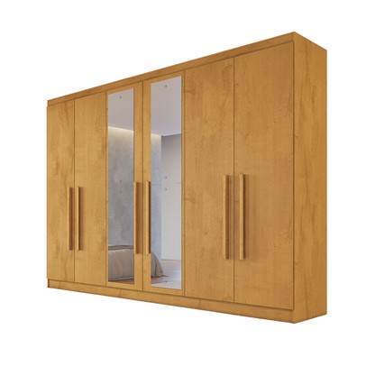 Guarda-Roupa Casal Oslo 6 Portas 4 Gavetas 100% Mdf com Espelho Peroba - Mademarques