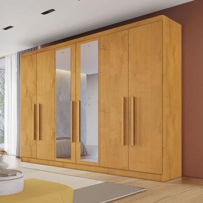 Guarda-Roupa Casal Oslo 6 Portas 4 Gavetas 100% Mdf com Espelho Peroba - Mademarques