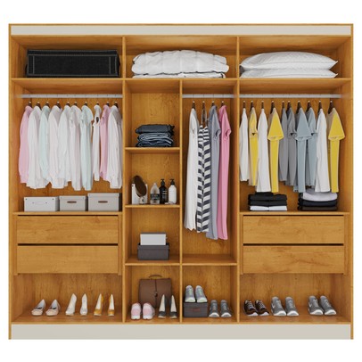 Guarda-Roupa Casal  Oslo 6 Portas 4 Gavetas 100% Mdf com Espelho Peroba/Off White - Mademarques
