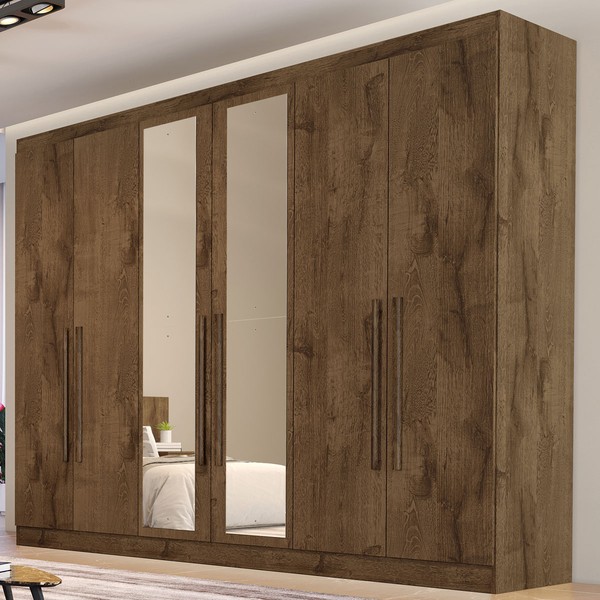 Guarda-Roupa Casal Oslo 6 Portas 4 Gavetas 100% Mdf com Espelho Brauna - Mademarques