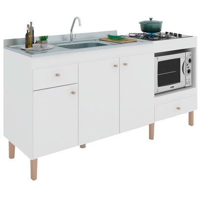 Balcão de Cozinha para Pia 3 Portas 2 Gavetas Espaço para Forno e Cooktop Itália Branco - Panorama Móveis