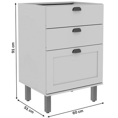 Armário de Cozinha 3 Gavetas Branco Fosco 1504 - Genialflex