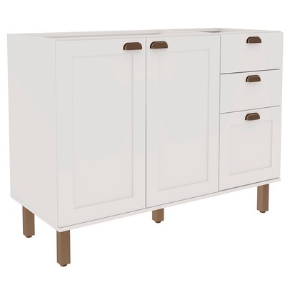 Balcão de Cozinha para Pia 2 Portas 3 Gavetas Branco Fosco 1532 - Genialflex