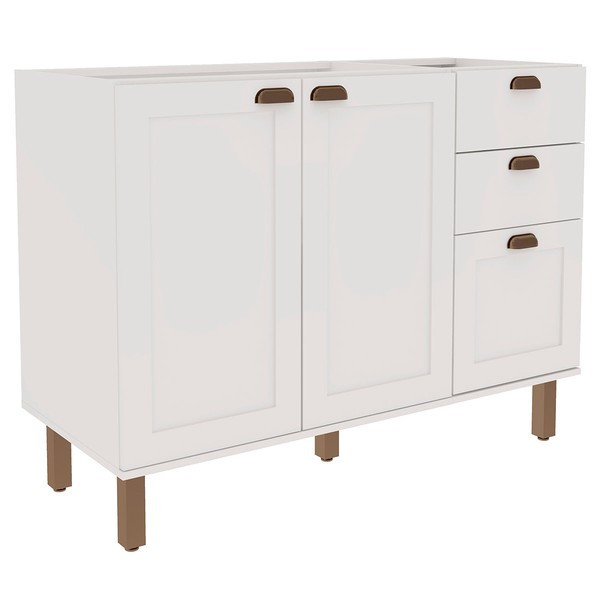 Balcão de Cozinha para Pia 2 Portas 3 Gavetas Branco Fosco 1532 - Genialflex