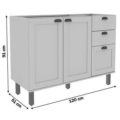 Balcão de Cozinha para Pia 2 Portas 3 Gavetas Verde Mint 1532 - Genialflex
