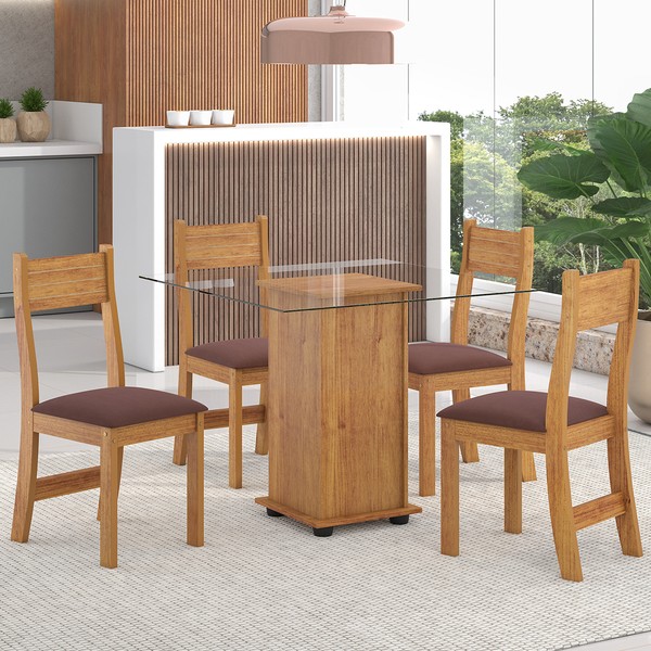 Mesa de Jantar 4 Lugares Luminare Mel/Fume - Viero Móveis