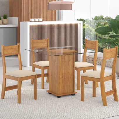 Mesa de Jantar 4 Lugares Luminare Mel/Nude - Viero Móveis