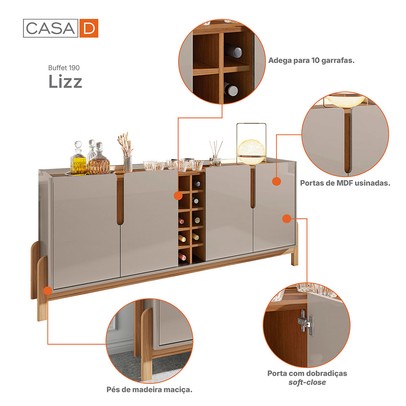 Balcão Buffet Lizz 4 Portas com Adega Off White/Cedro 050520 - Casa D
