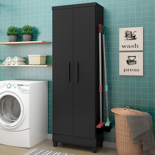 Armário Multiuso 2 Portas 5 Prateleiras Preto - Qmovi