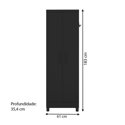 Armário Multiuso 2 Portas 5 Prateleiras Preto - Qmovi