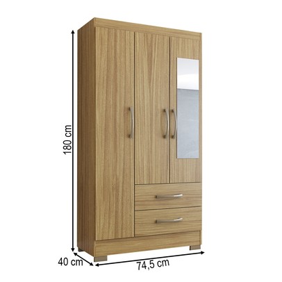 Guarda-Roupa Solteiro Florença 3 Portas 2 Gavetas com Espelho Rústico - Pnr Móveis