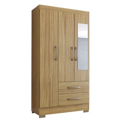 Guarda-Roupa Solteiro Florença 3 Portas 2 Gavetas com Espelho Rústico - Pnr Móveis