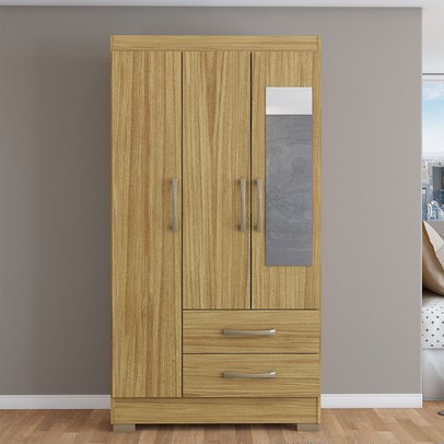 Guarda-Roupa Solteiro Florença 3 Portas 2 Gavetas com Espelho Rústico - Pnr Móveis