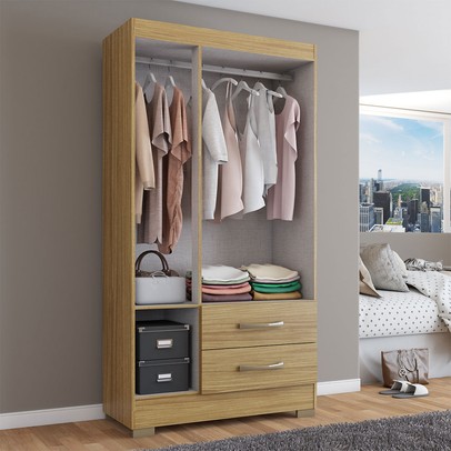 Guarda-Roupa Solteiro Florença 3 Portas 2 Gavetas com Espelho Rústico - Pnr Móveis