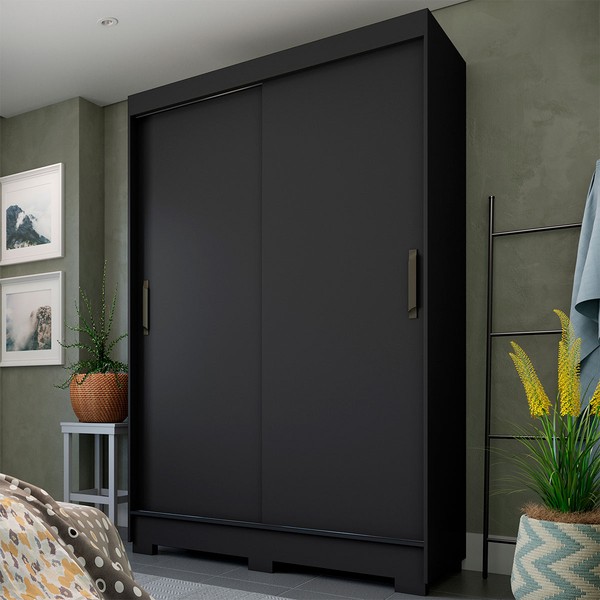 Guarda-Roupa Solteiro Cancun 2 Portas 2 Gavetas Preto - Fama Móveis