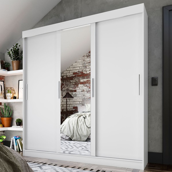 Guarda-Roupa Casal Dublin 3 Portas 2 Gavetas com Espelho Branco - Fama Móveis