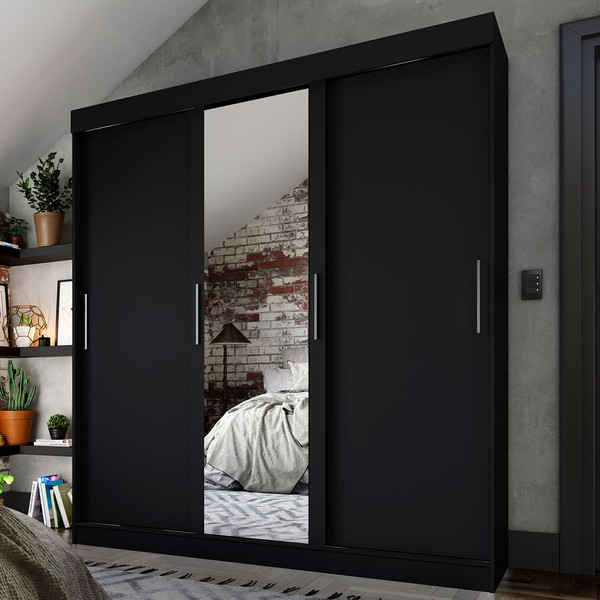 Guarda-Roupa Casal Dublin 3 Portas 2 Gavetas com Espelho Preto - Fama Móveis