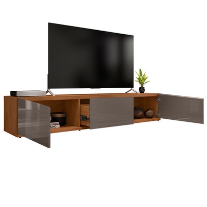 Rack para TV Até 60 Polegadas Eros 1,80 2 Portas 1 Gaveta Noce/Cinza Perola - Casa D