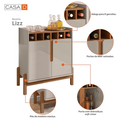 Bar Liz 2 Portas Off White/Cedro - Casa D