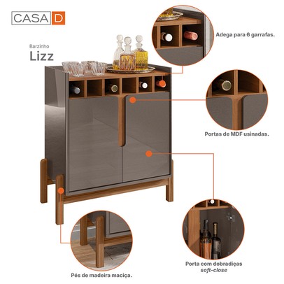 Bar Liz 2 Portas Cinza Perola/Cedro - Casa D