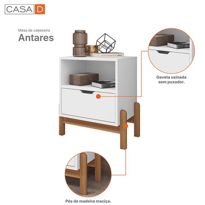 Mesa de Cabeceira Antares 1 Gaveta Branco - Casa D