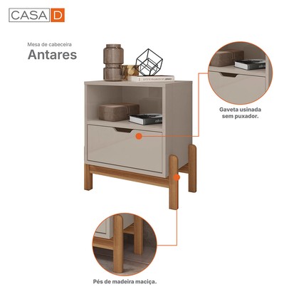 Mesa de Cabeceira Antares 1 Gaveta Off White - Casa D