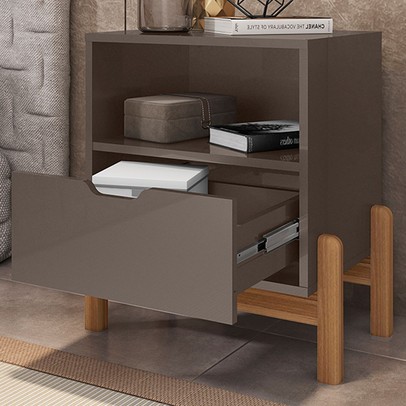 Mesa de Cabeceira Antares 1 Gaveta Cinza Perola - Casa D