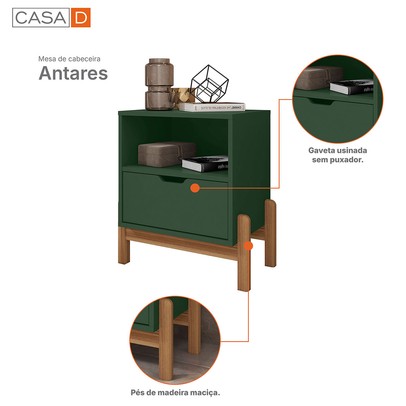 Mesa de Cabeceira Antares 1 Gaveta Verde Oliva - Casa D