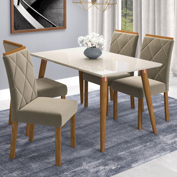 Mesa de Jantar 4 Lugares Adele Madeira/Off White/Joli - Cimol
