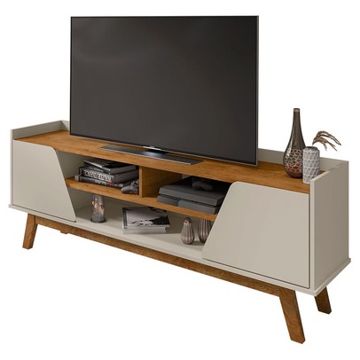 Rack para TV Até 65 Polegadas Turim 2 Portas 1 Prateleira Off White/Nature - Móveis Bechara