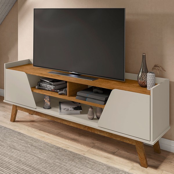 Rack para TV Até 65 Polegadas Turim 2 Portas 1 Prateleira Off White/Nature - Móveis Bechara