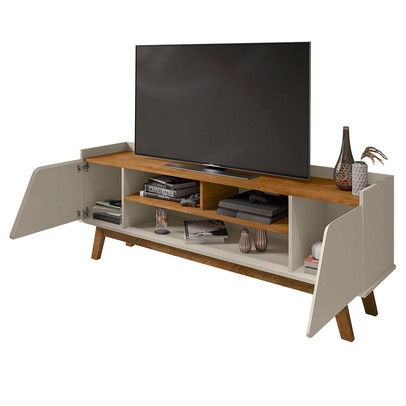 Rack para TV Até 65 Polegadas Turim 2 Portas 1 Prateleira Off White/Nature - Móveis Bechara