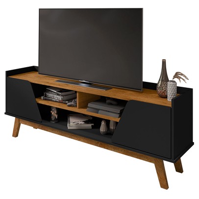 Rack para TV Até 65 Polegadas Turim 2 Portas 1 Prateleira Preto Fosco/Nature - Móveis Bechara