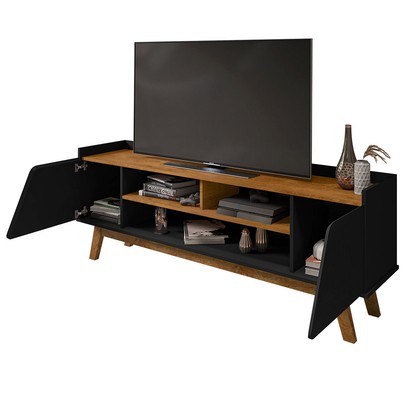 Rack para TV Até 65 Polegadas Turim 2 Portas 1 Prateleira Preto Fosco/Nature - Móveis Bechara