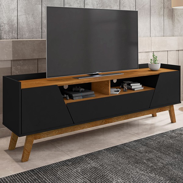 Rack para TV Até 70 Polegadas Florença 2 Portas 1 Gaveta Preto Fosco/Nature - Bechara
