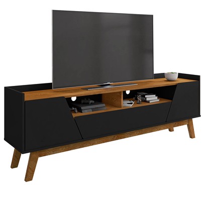 Rack para TV Até 70 Polegadas Florença 2 Portas 1 Gaveta Preto Fosco/Nature - Bechara