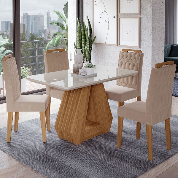 Mesa de Jantar 4 Lugares Agata 100% Mdf Nature/Off White/Nude - Cimol