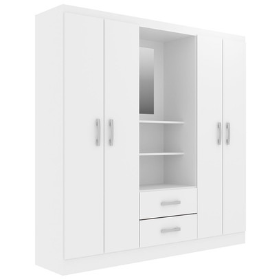 Guarda-Roupa Casal Capelinha 4 Portas 2 Gavetas com Espelho Branco - Evidencia Móveis