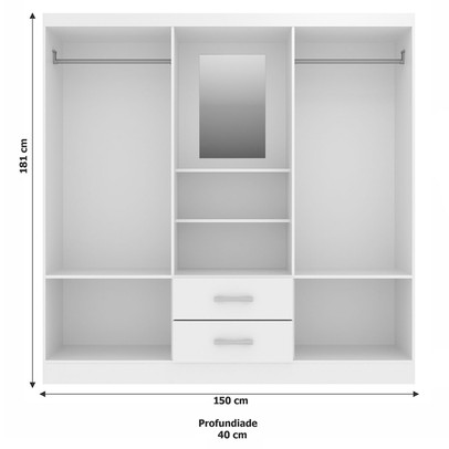 Guarda-Roupa Casal Capelinha 4 Portas 2 Gavetas com Espelho Branco - Evidencia Móveis