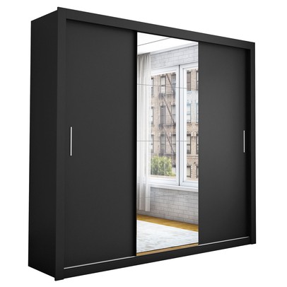 Guarda-Roupa Casal 3 Portas de Correr com Espelho 4 Gavetas Isabela Luxo Preto - Carioca Móveis